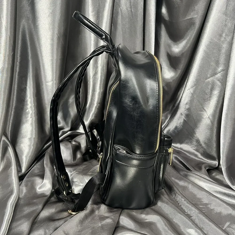 Ryla Ready Diaper Bag Black Gold Hardware Insulated Bottle Backpack‎ Minimalist